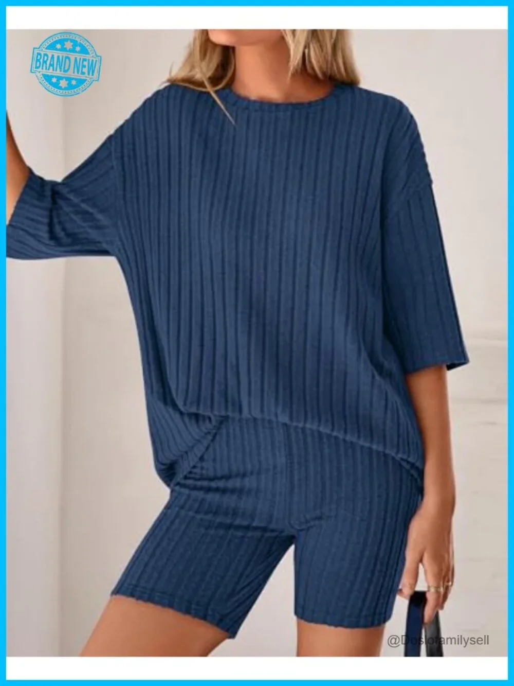 Rib Knit Lounge Sets Women 2 Piece Matching Short Sets Casual Biker Shorts